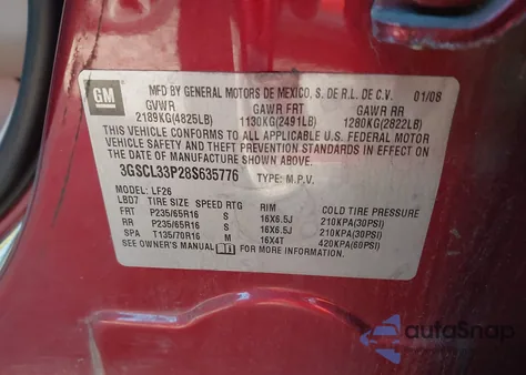 2008 Saturn Vue 4-Cyl Xe from USA, damaged, VIN 3GSCL33P28S635776